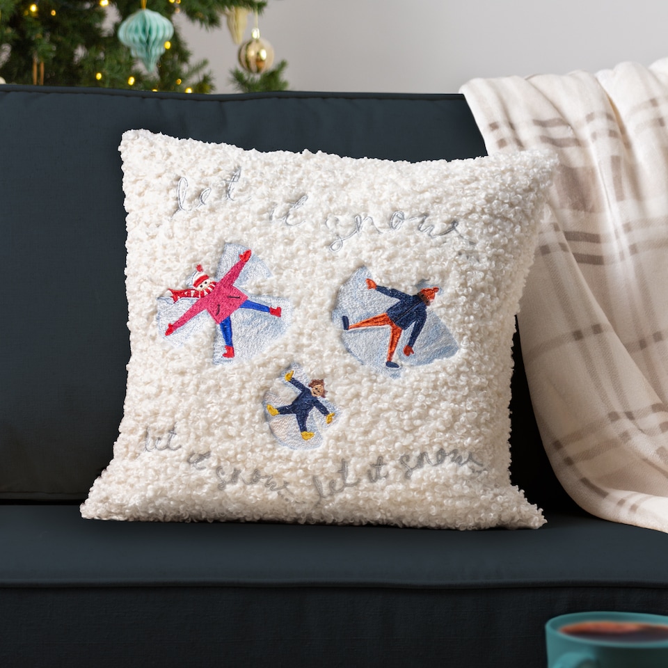 image 1 of Furn Christmas Together Snow Angels Boucle Cushion, Snow , 43 x 43cm