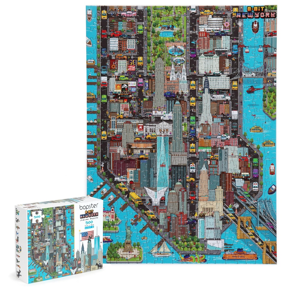 image 1 of bopster 8-bit Pixel Jigsaw Puzzle NEW YORK - 500 Piece