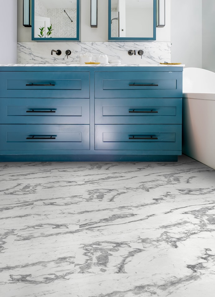 image 1 of Floorpops Piazza Marble White Peel & Stick Double Width Floor Tiles, FP6161