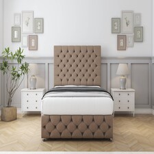 Sloomy Watson Mink Plush Divan Bed With Mattress 2 Drawers Left Side With 54" Floor Standing Headboard & 12" Matching Footboard 6' Super King | Brown | Mink | Super King | 1