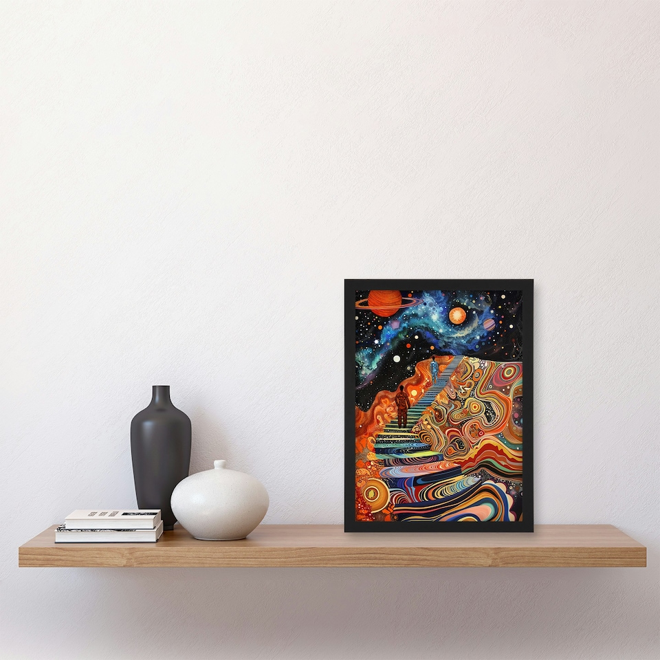 image 1 of Psychedelic Stairway Heaven Space Home Decor Black Framed Wall Art Print A4