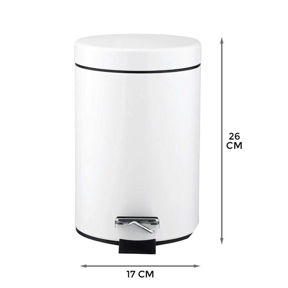 image 1 of Small Stainless Steel 3 Ltr Pedal Bin Kitchen Bathroom Toilet Rubbish, White