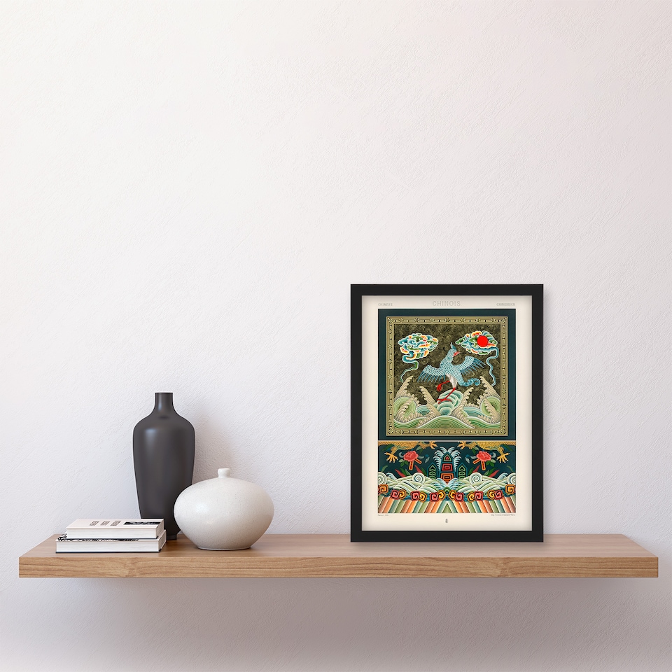 image 1 of Albert Racinet Framed Wall Art Print Chinese Patterns with Birds Home Décor