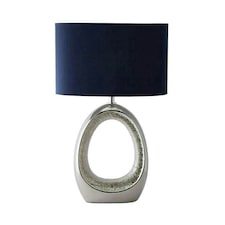 Dott Chrome Ceramic Table Lamp with Blue Shade Blue