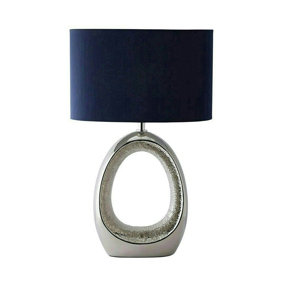 image 1 of Dott Chrome Ceramic Table Lamp with Blue Shade Blue