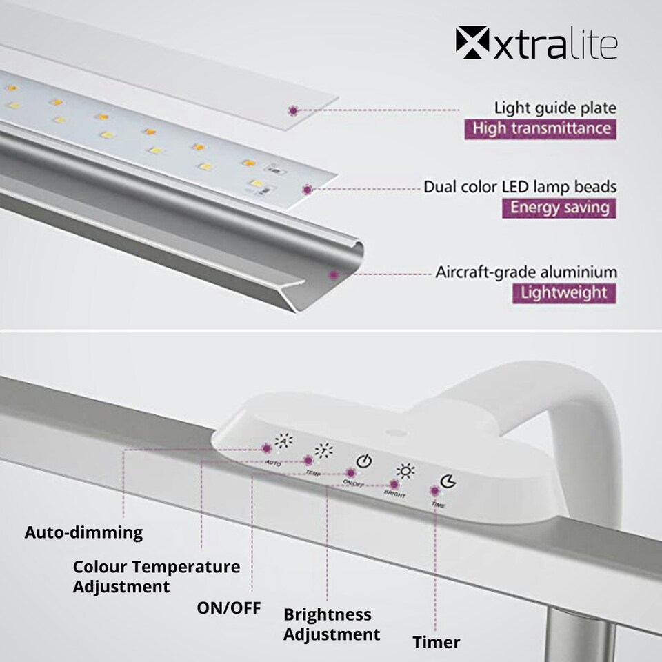 image 1 of Xtralite Wide LED Light Desk & Monitor Lamp | White