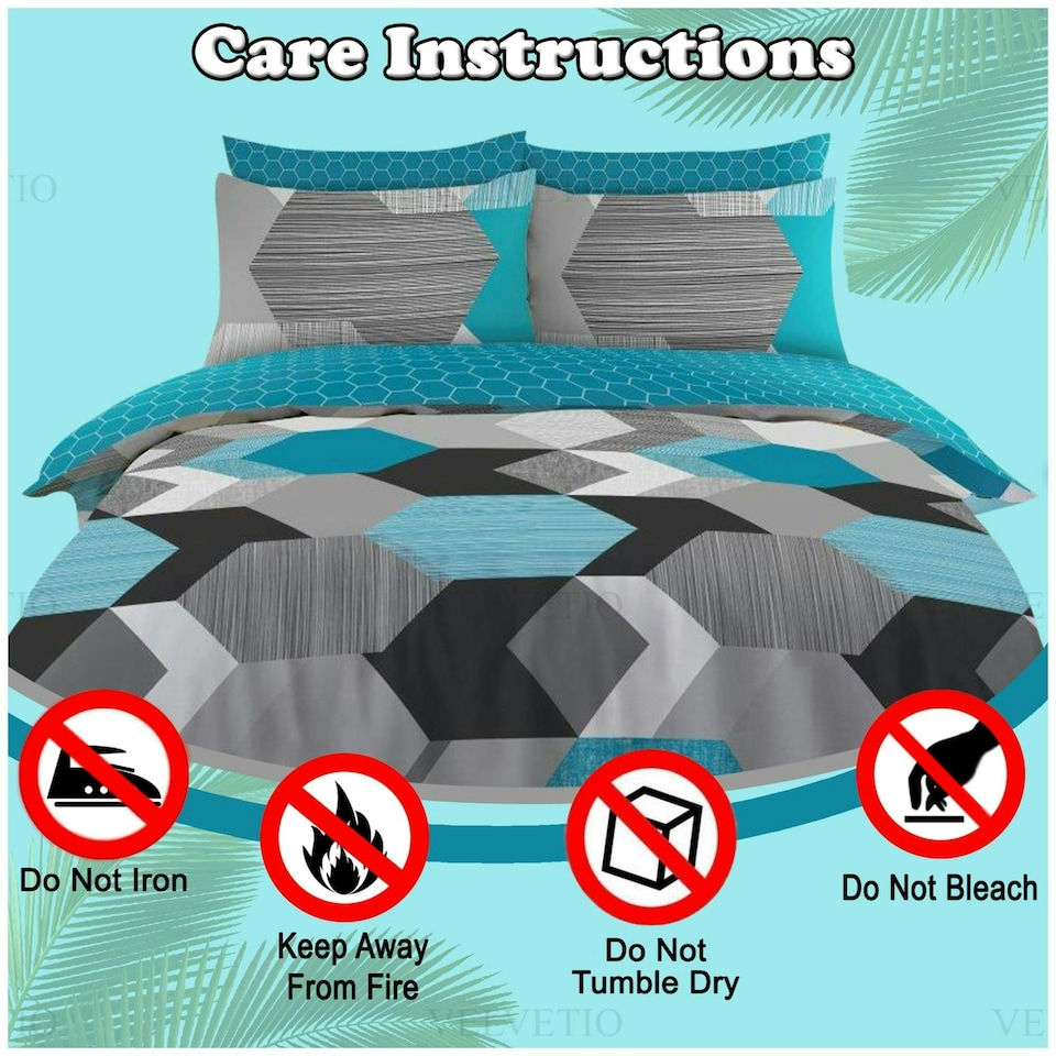 image 1 of VELVETIO Jake Complete Duvet Cover Set with Fitted Sheet Soft Printed Bedding Bedset Blue | King