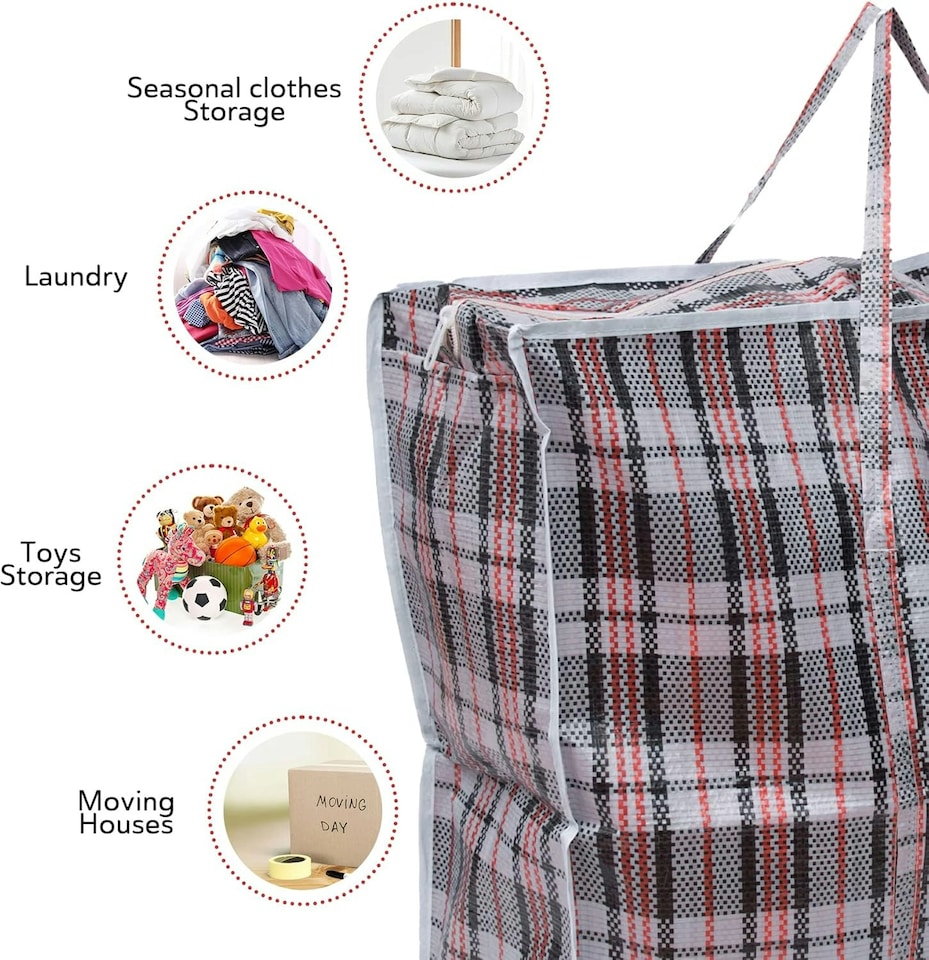 image 1 of Straame Large Storage Bags with Zips & Handles, Durable, Multipurpose, Reusable, (80 x 60 Pack of 5) | Multi | 5