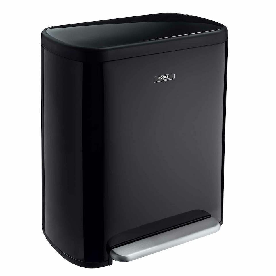 image 1 of Cooks Professional Dual Recycle Pedal Bin 60L | Single Pedal | 2 x 30L Removable Compartments | Black