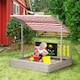 image 2 of Outsunny Kids Wooden Sandpit, Sandbox w Canopy, Seats, for Gardens - Grey