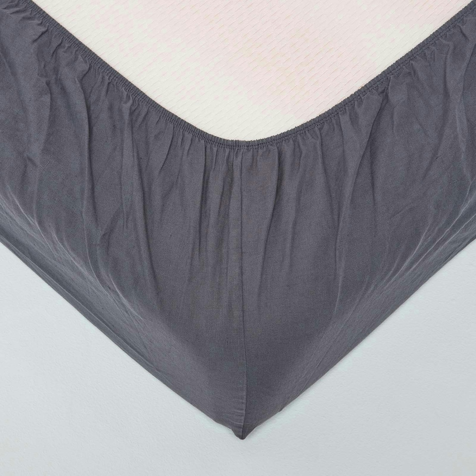 image 1 of Homescapes Dark Grey Linen Deep Fitted Sheet, Super King Grey | Super King