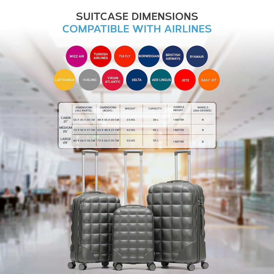 image 1 of Flight Knight Bubble Suitcase Ryanair easyJet Jet2 Approved 8 Wheel Hardcase Suitcases Cabin or Medium & Large Check-in Sizes Black | Black | Medium