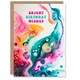 image 1 of Paint Pouring Bright Abstract Rainbow Arty Birthday Card