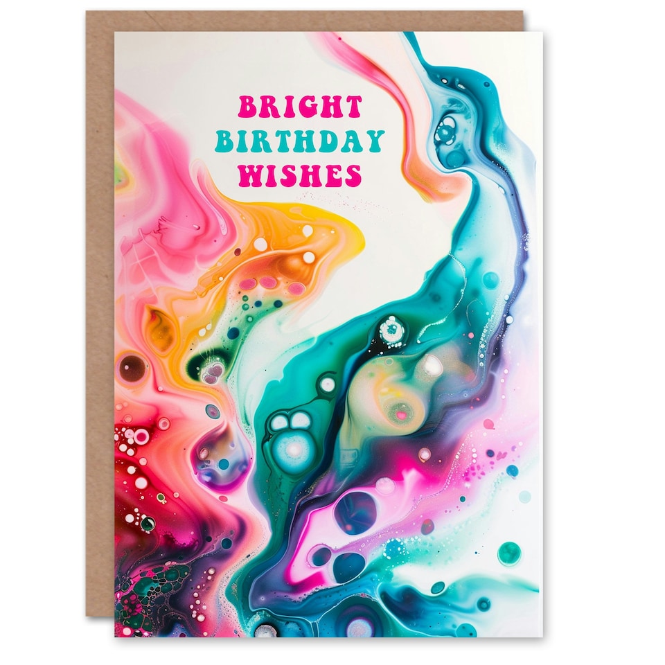 image 1 of Paint Pouring Bright Abstract Rainbow Arty Birthday Card