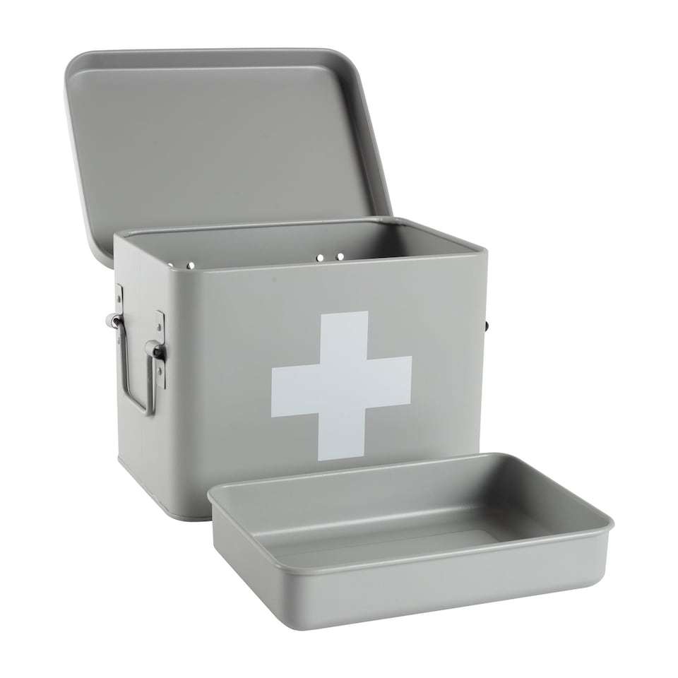 image 1 of Harbour Housewares Vintage Metal First Aid Box - 23cm - Grey | Grey | Grey | 1