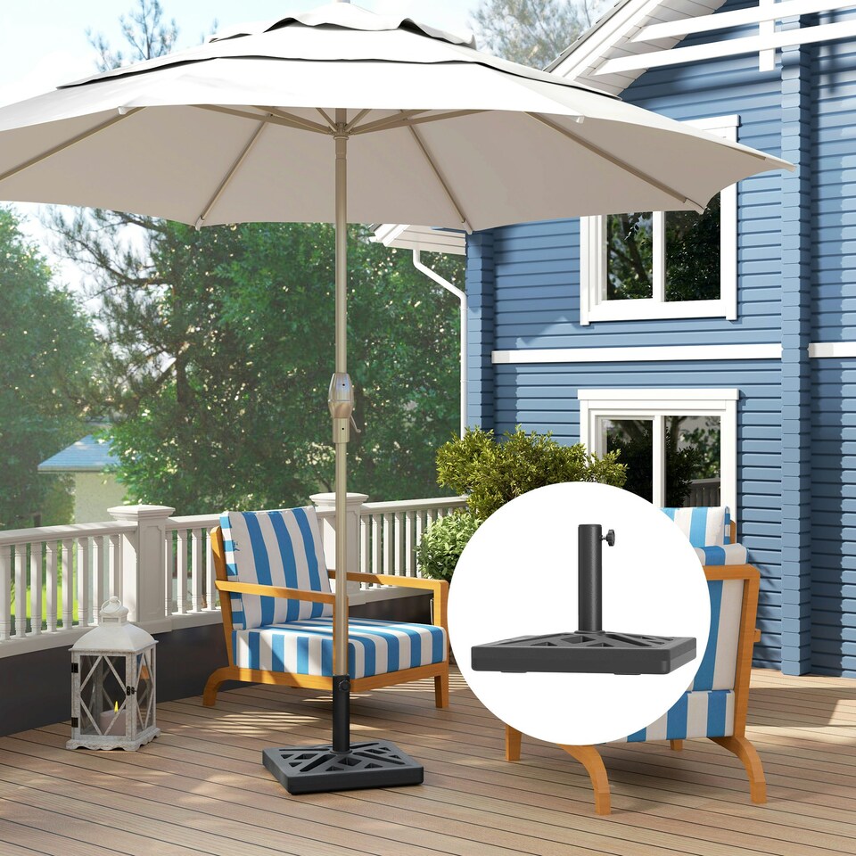 image 1 of Outsunny Parasol Base 15kg Garden Umbrella Stand with Cut-Out Design, Black