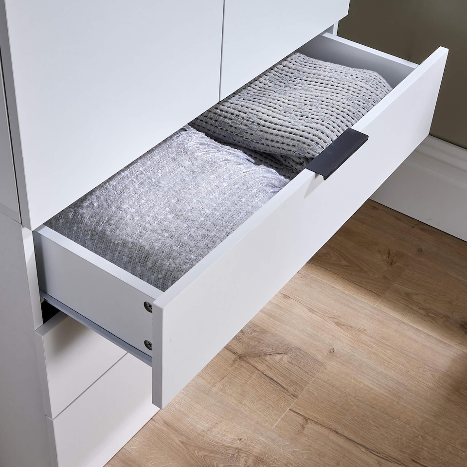 image 1 of Phoenix Wardrobe 2 Door 3 Drawers Bedroom Home Furniture Clothing Storage Shelf | White