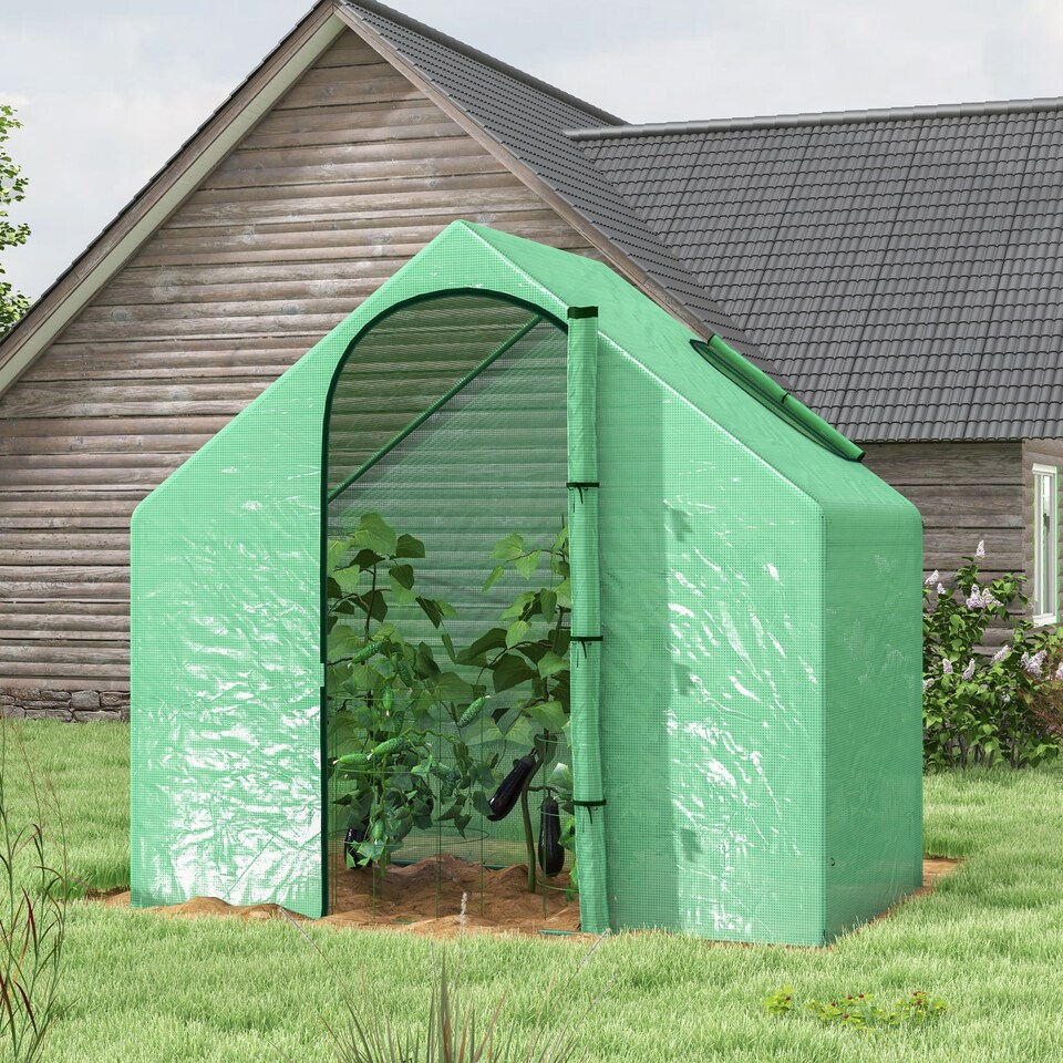 image 1 of Outsunny Walk-In Portable Greenhouse Mini Grown House Steel Frame Window Green