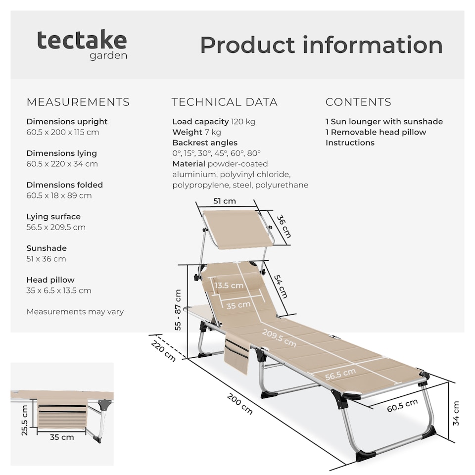 image 1 of Sun Lounger Lorella - padded, foldable, with aluminium frame | Cream | beige | 1