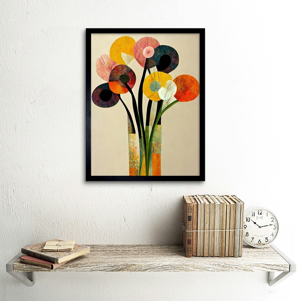 image 1 of Spring Flowers Floral Bouquet Abstract Vase Boho Framed Wall Art Print