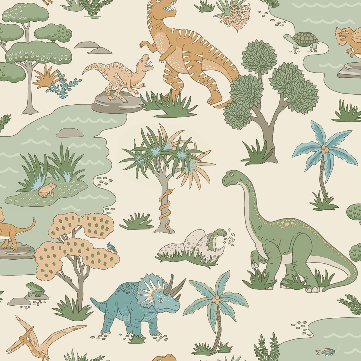 Holden Decor Dino Zoo Textured Wallpaper White Cream/Multicoloured 1
