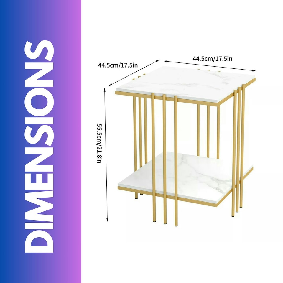 image 1 of 2 Tier Square Faux Marble Side Table Gold Gold