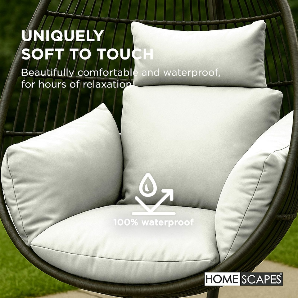 image 1 of Homescapes Luxury Waterproof Egg Chair Cushion With Headrest - Natural