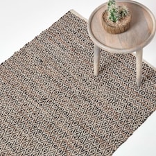 Homescapes Real Leather Handwoven Diamond Pattern Rug - 150 x 240 cm | Brown