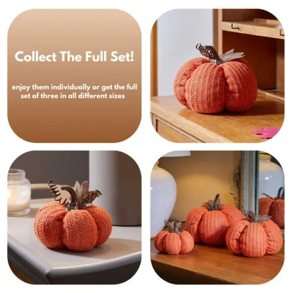 image 1 of Marco Paul 13cm Orange Plush Autumn Décor Pumpkin Halloween Decorations
