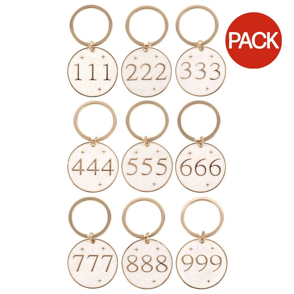 image 1 of Something Different Angel Number Keyring (Pack of 9) - Cream/Gold - One Size