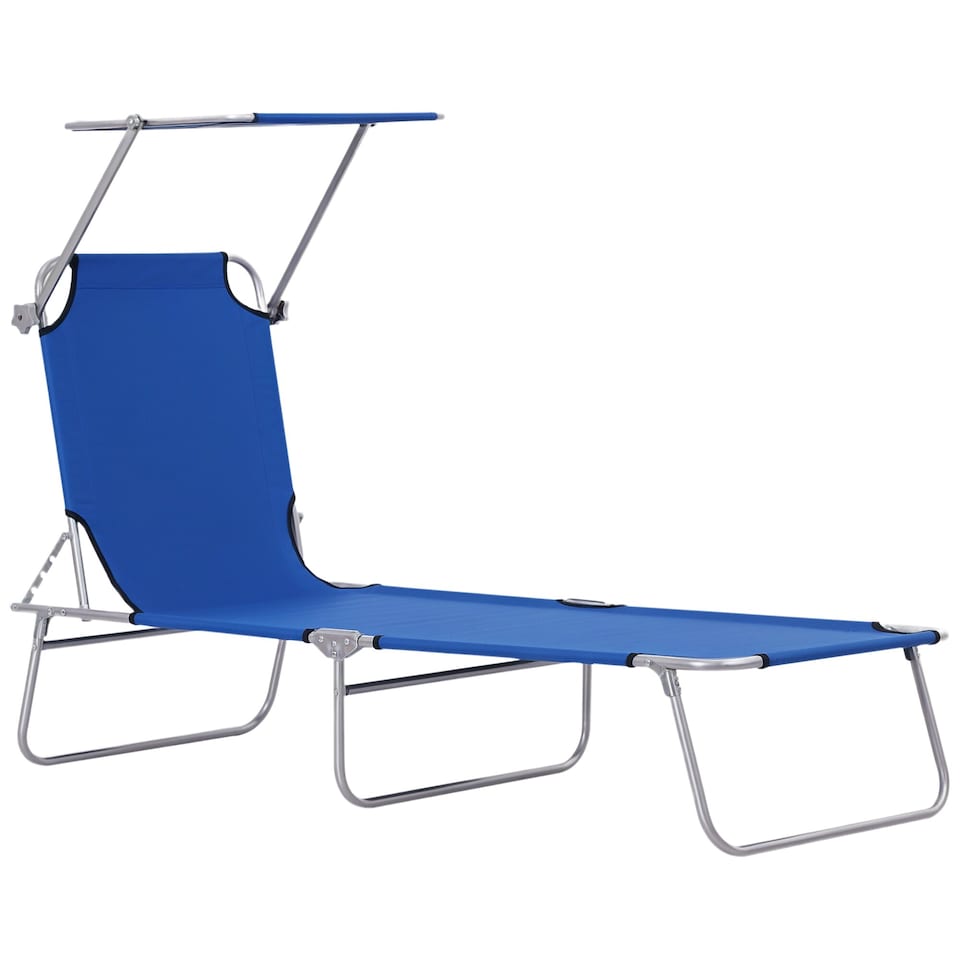 image 1 of Outsunny Folding Chair Sun Lounger w/ Sunshade Garden Recliner Hammock Blue