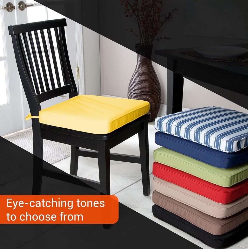 image 1 of Water Resistant Chair Cushions with Ties | Indoor & Outdoor Seat Pads | 44cm x 50cm | Yellow | (Pack of 1)