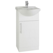 Bathroom 450mm Vanity Unit with Basin - Gloss White - (Impact) - Brassware Not Included | White | White | 1