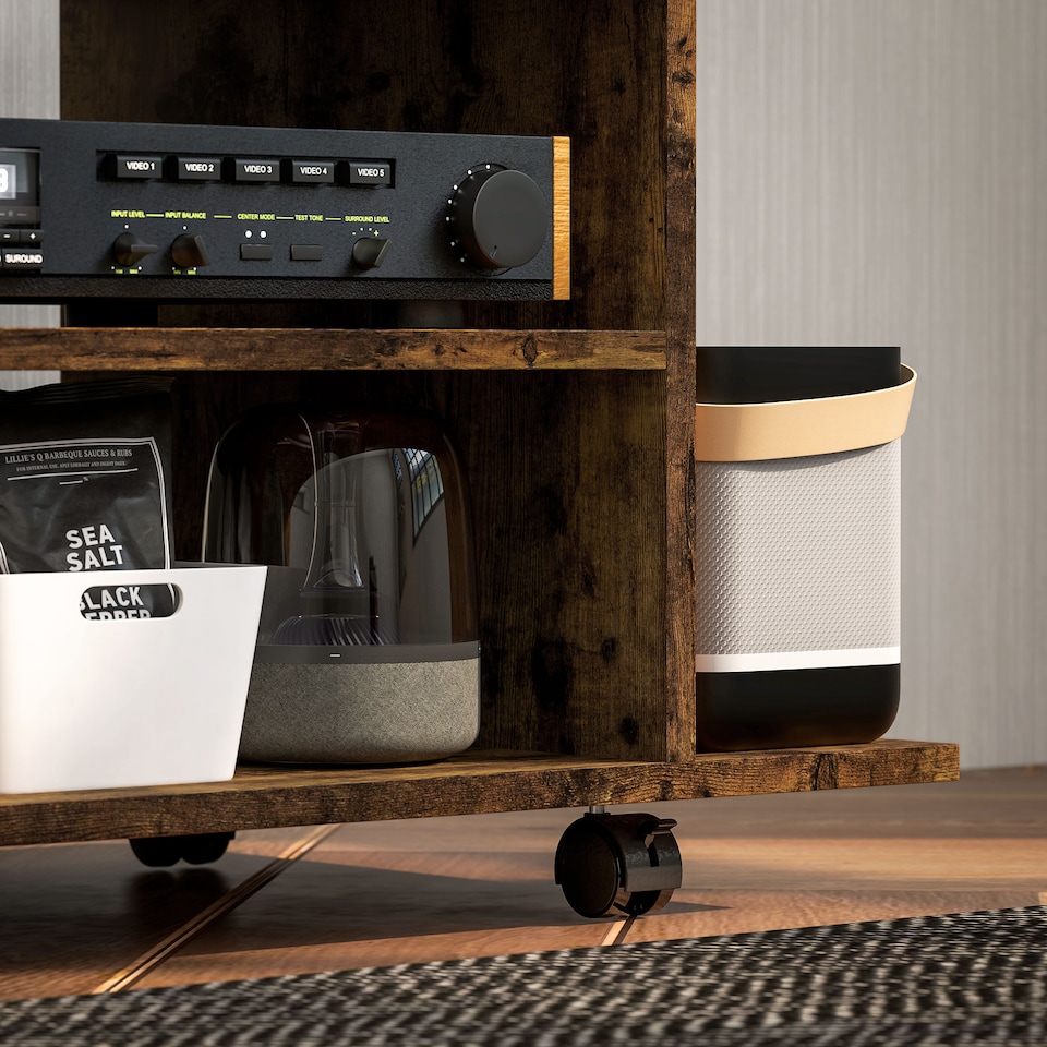 image 1 of HOMCOM Modern TV Cabinet Stand Storage Shelves Table Mobile Bedroom Furniture Bookshelf Bookcase Rustic Brown