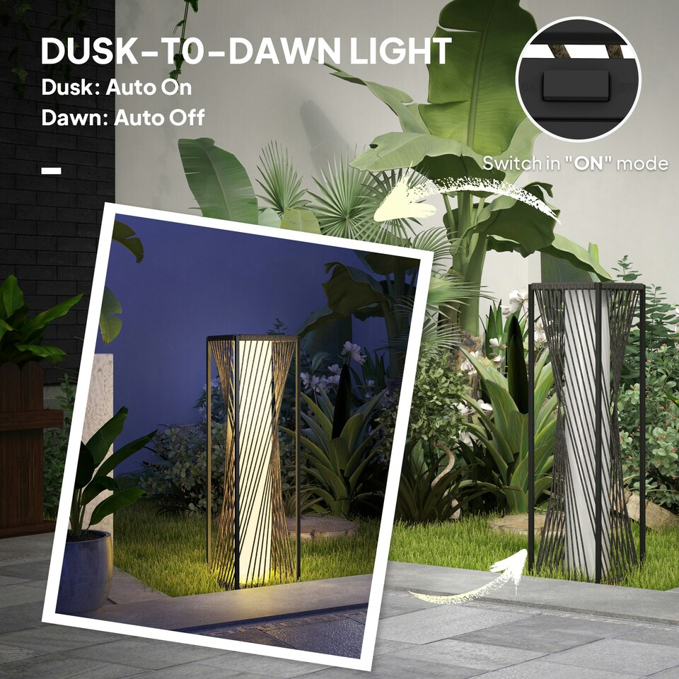 image 1 of Outsunny Rattan Solar Floor Lamp, Auto On/Off LED Garden Lights, Grey 