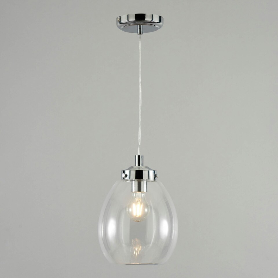 image 1 of BHS Zeta Clear Glass Bathroom Ceiling Pendant, Chrome | Silver | Chrome | 1