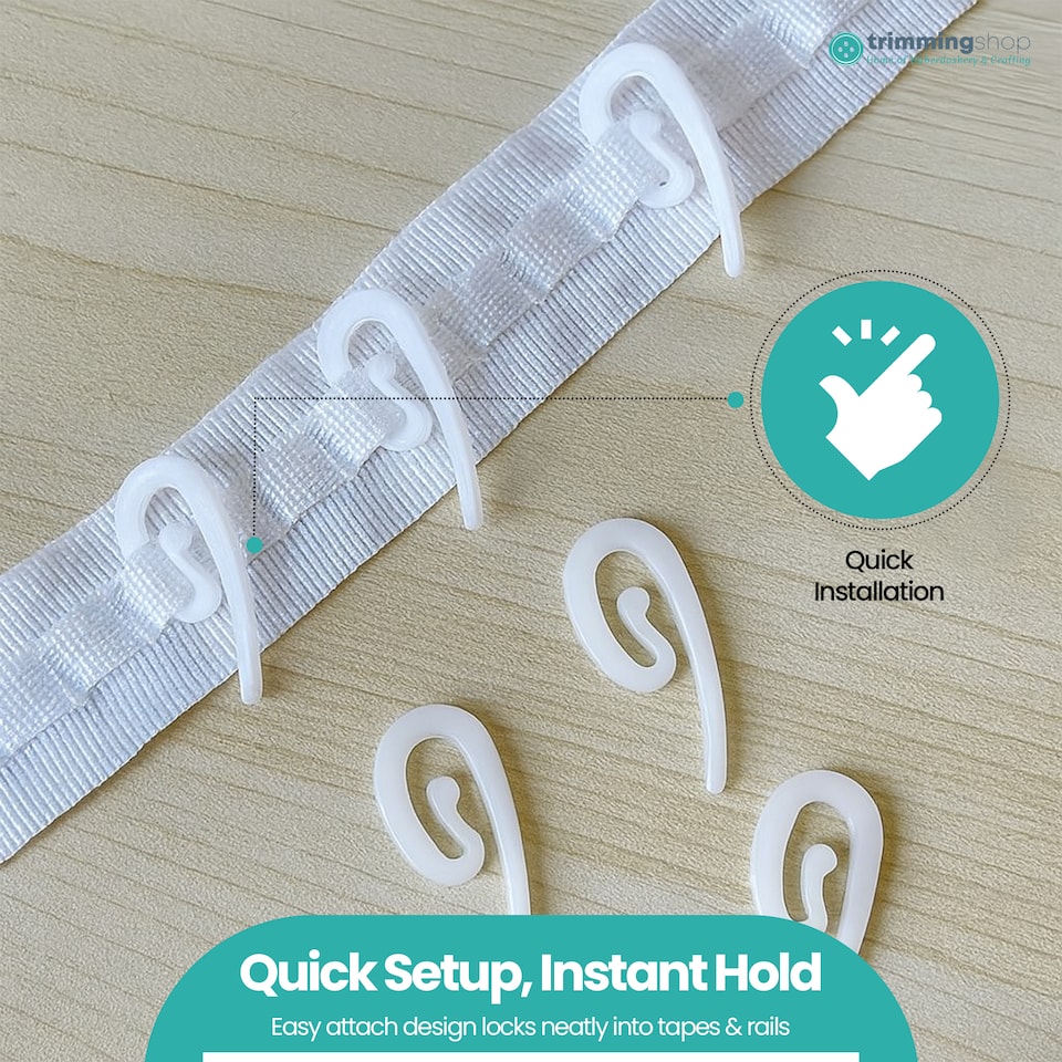 image 1 of White Plastic Curtain Hook Strong Durable Shower Rail Hooks - 50pcs