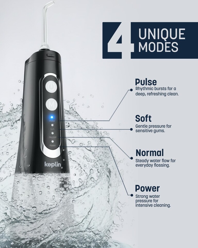 image 1 of Keplin Cordless Rechargeable Water Flosser 300ml Tank 4 Cleaning Modes