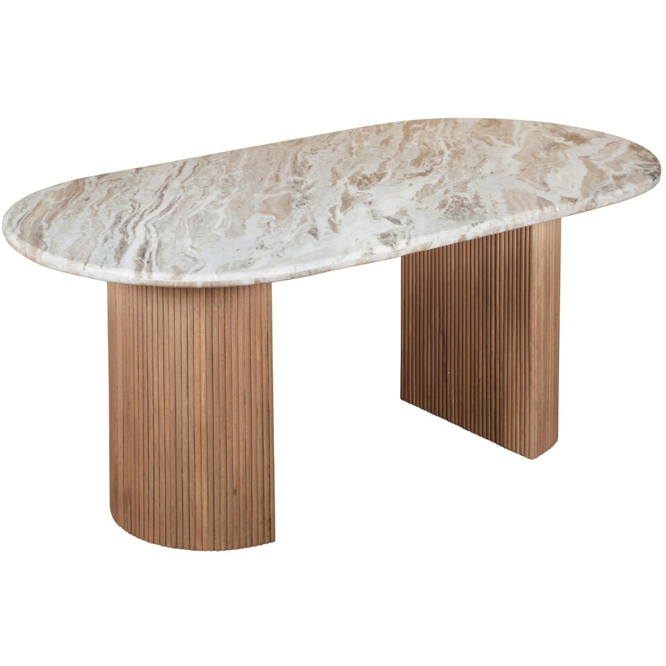 image 1 of Bundi Natural Marble & Wood Pedestal 6-8 Seater Dining Table Brown