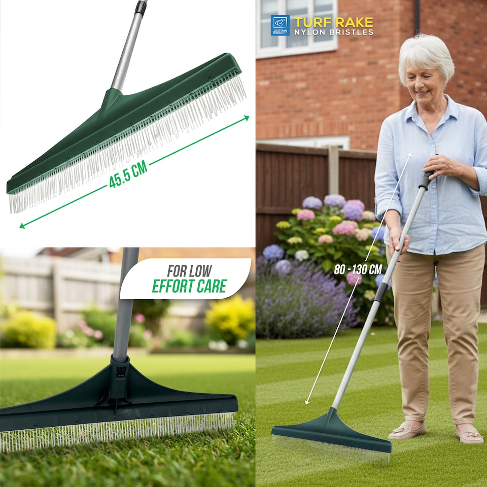 image 1 of Telescopic Artificial Grass Brush with Stainless Steel Handle Turf Rake and Garden Broom for Fake Lawns