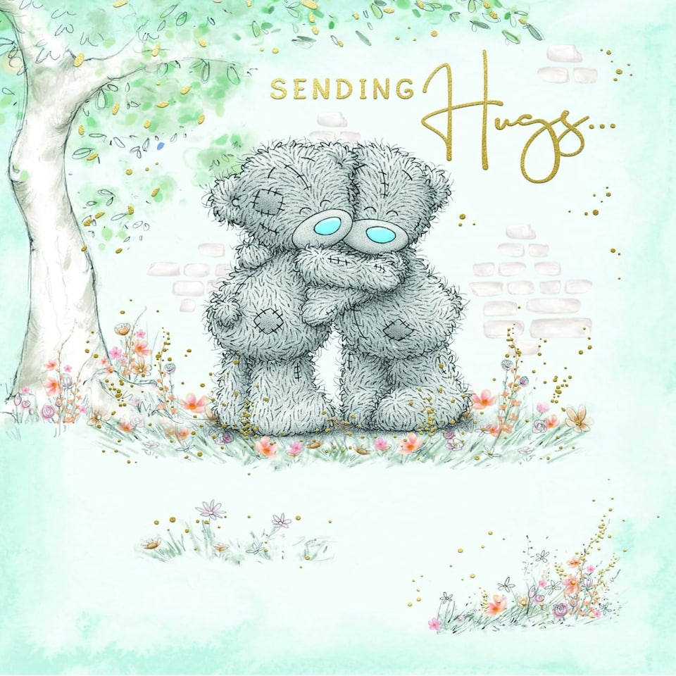 image 1 of Bears Hugging By Tree Sending Hugs Open Blank Card