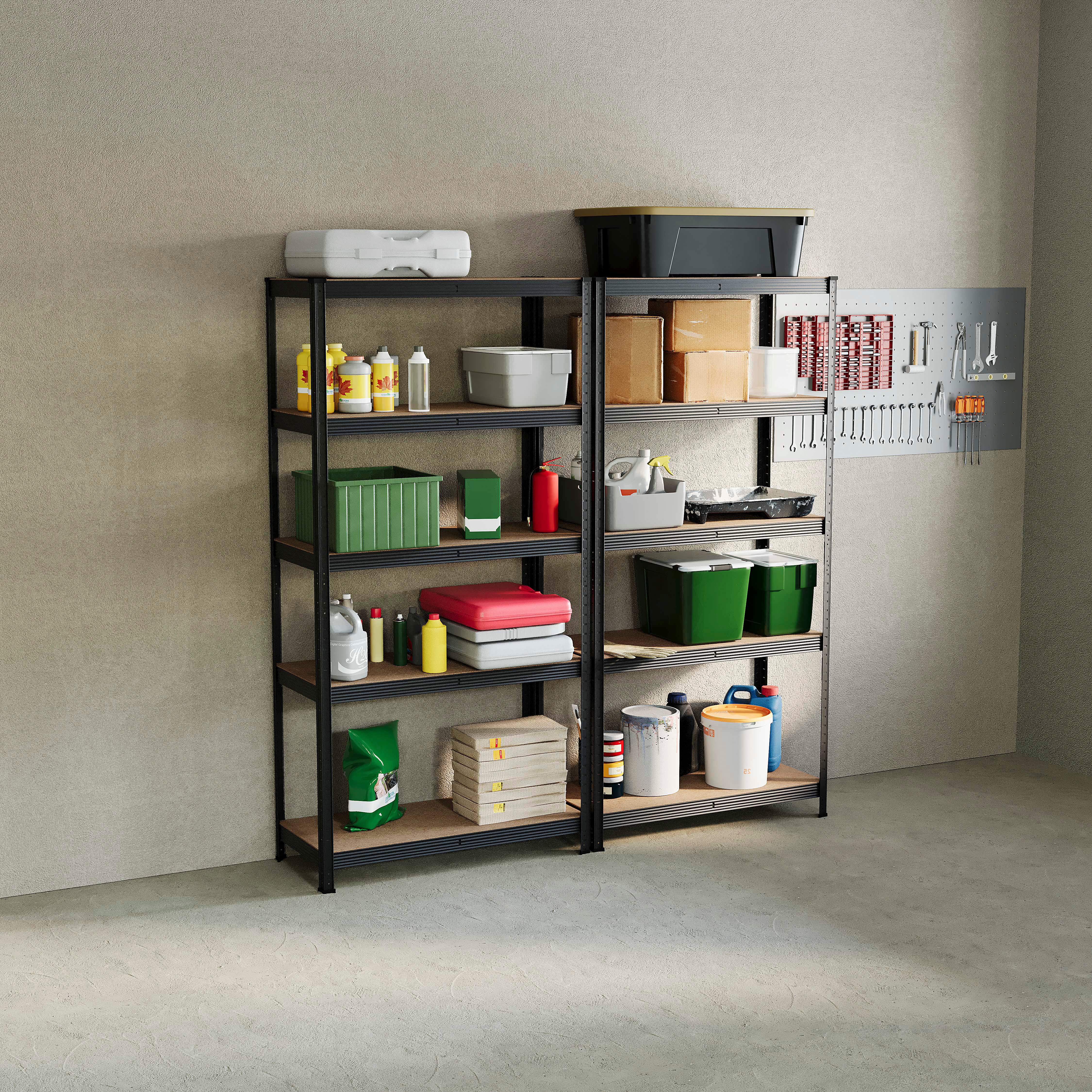 Home Vida 5 Tier Large Heavy Duty Garage Shelves Adjustable Steel Shelving Storage Units - Black - Holds Upto 875kg Per Bay - 2 Bays