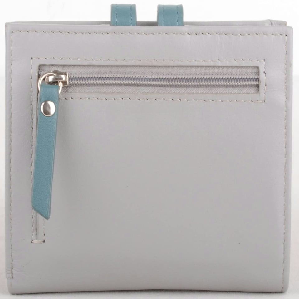 image 1 of Genuine Leather Contrast Flap Purse Wallet Grey | Light Grey