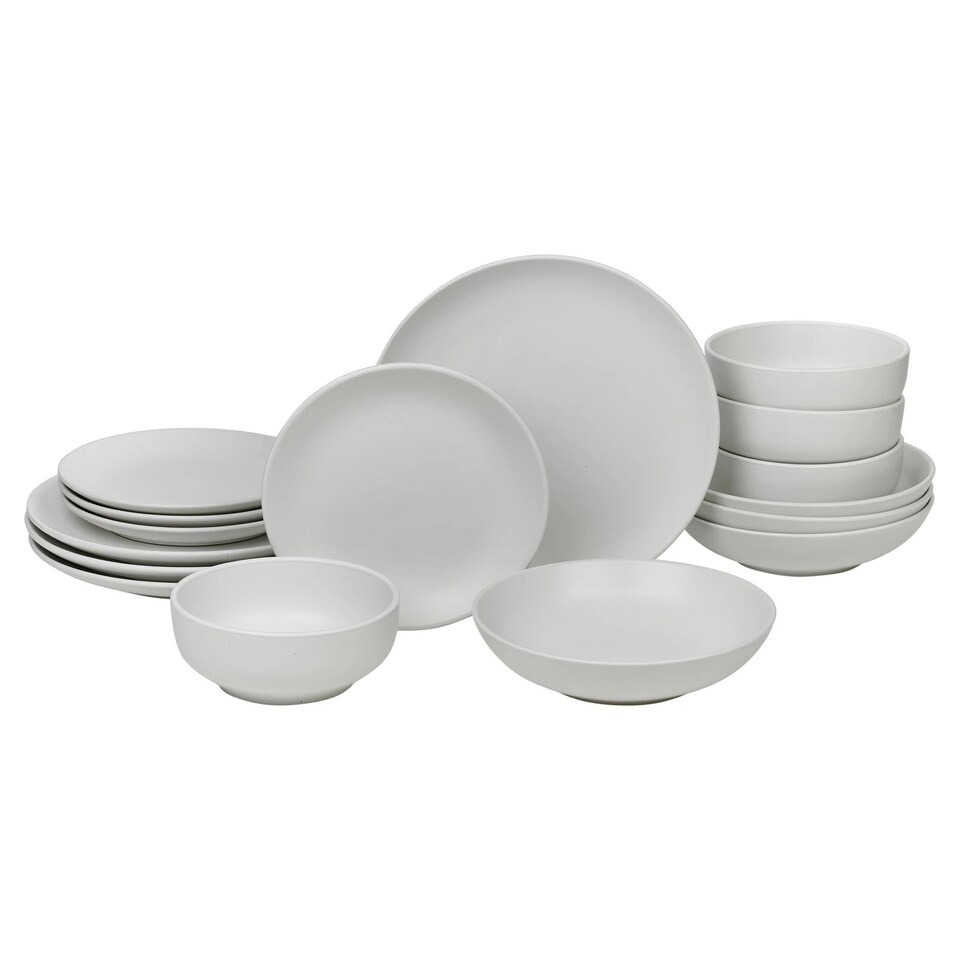 image 1 of Coloured Stone Ceramic Dinnerware Crockery Plates Bowls Dining Set | White | 16 Pcs White | 16