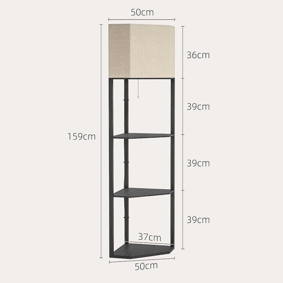 image 1 of HOMCOM Corner Modern Floor Lamp with Shelves for Living Room, Bedroom, Black
