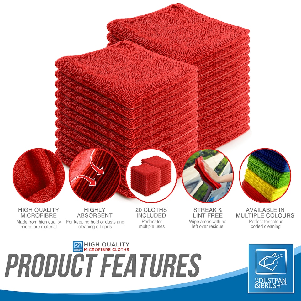 image 1 of Microfibre Cleaning Cloth 40x40cm Super Absorbent Lint Free Microfiber Cloths Cleaning for Home, Kitchen, Mirrors, Car - Pack of 20