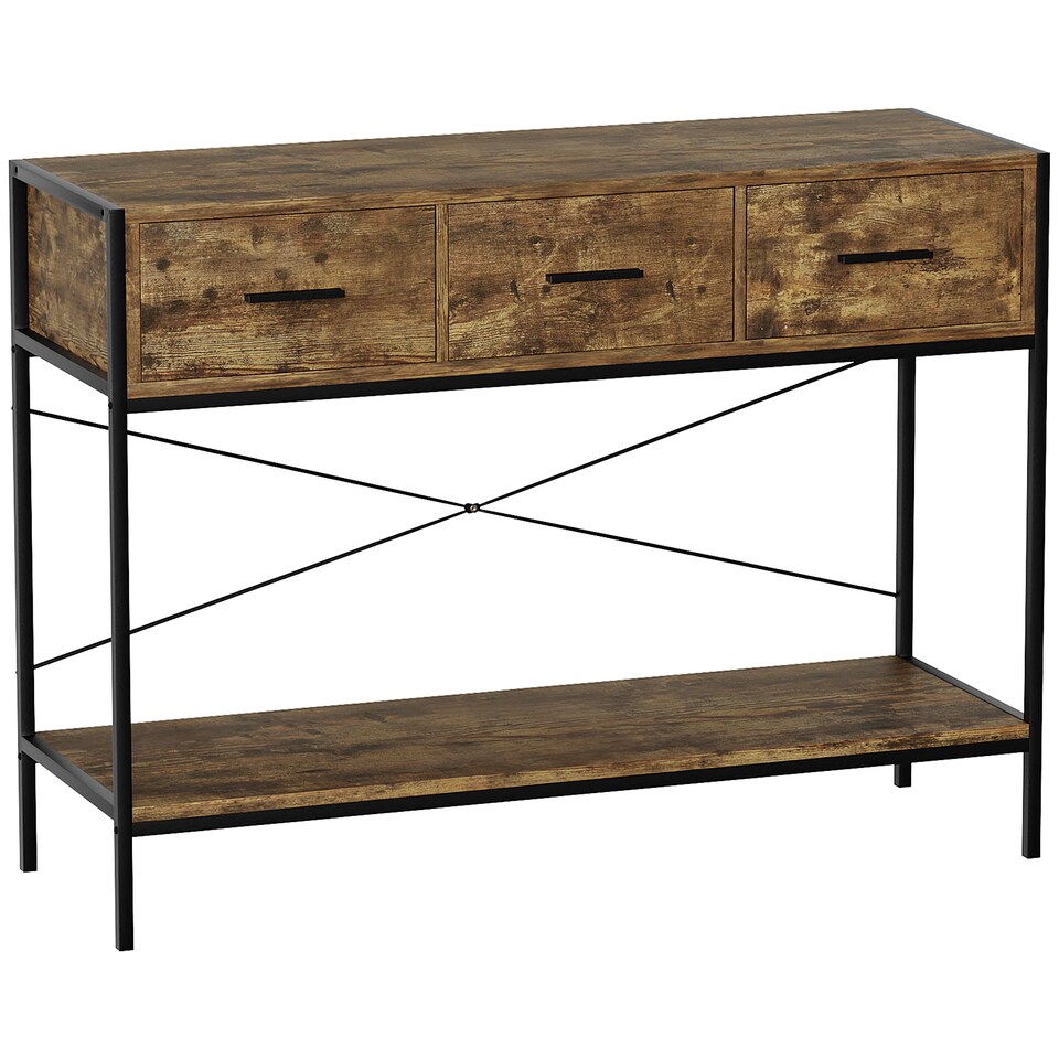 image 1 of Vida Designs Brooklyn 2 Drawer Console Table With Shelf, Dark Wood