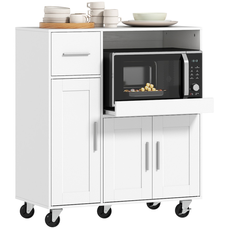 image 1 of HOMCOM Rolling Kitchen Cart, Microwave Cabinet with Adjustable Shelf