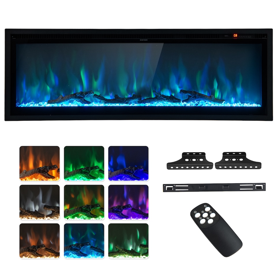 image 1 of COSTWAY 50 Inch Electric Fireplace Linear Fireplace Black