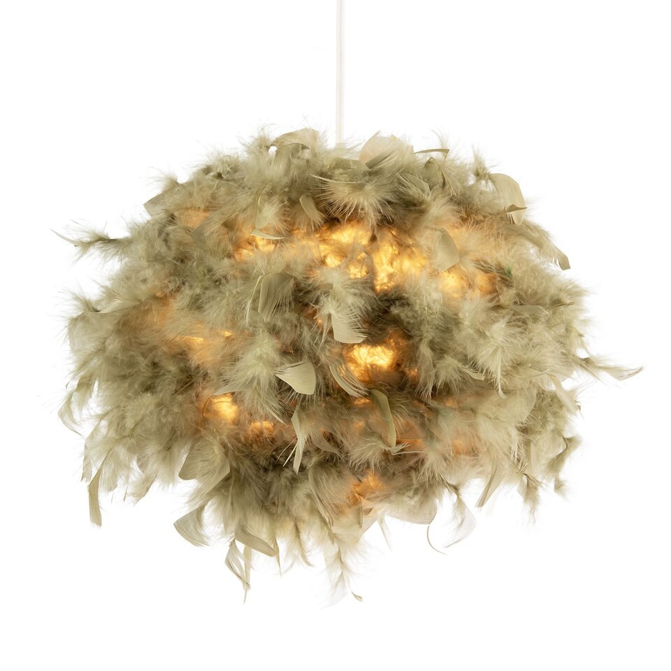 image 1 of Eye-Catching and Modern Olive Green Feather Decorated Pendant Shade